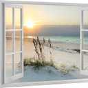 Beach Window Art Wall Decor: 30x45 Inch Ocean Artwork Coastal Picture Seascape Painting Print for Living Room (45L" x 30W")