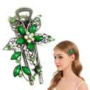 LALAFINA Vintage Flower Rhinestone Crystal Barrettes Retro Hairpins Hair Accessories for Women, Green