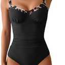B2prity Women's One Piece Swimsuits Tummy Control Bathing Suits Push Up Swim Suit Color Block Swimwear, Black, XL