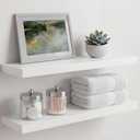 Homeforia White Floating Shelves 24 inch, High End Solid Real Wood 24inch Bathroom Floating Shelf for Wall Mounted, White Wooden 24in Floating Shelves, Heavy Duty Bracket, 24 X 6.5 X 1.75 in, Set of 2