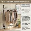 47.2" Industrial Clothing Rack Heavy Duty - Black Iron Garment Rack for Retail Display & Home - Vintage Coat Rack Stand for Hanging Clothes, Jackets, Dresses - Commercial Grade Sturdy Metal Organizer