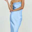 MEROKEETY Women's Summer Satin Strapless Bodycon Dress 2026 Backless Tube Wedding Guest Cocktail Formal Party Maxi Dresses (Blue, M)