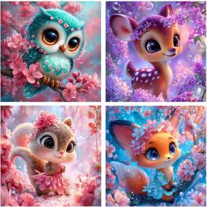 4 Pack Diamond Art Kits for Kids – Cute Animals Owl, Fox, Squirrel & Deer – DIY Diamond Painting Craft Set with Tools & Gems – Sparkle Art Activity for Girls & Boys Ages 6-12