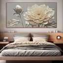 Large Wall Art Living Room Home Wall Decor Modern Canvas Art Wall Decor 29 X 58 Inches White Flower Wall Art Painting Print Elegant Silver White Flower Picture For Bedroom Office Artwork With Framed, 58"L x 29.5"W