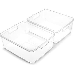 BINO | Plastic Storage Bins, Medium - 2 Pack | THE LUCID COLLECTION | Multi-Use Built-In Handles | BPA-Free | Clear Storage Containers | Fridge Organizer | Pantry & Home Organization