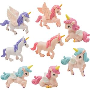 8Pcs Mini Flying Horse Unicorn Figurine Miniature Resin Unicorns Cake Toppers Fairy Garden Accessories for DIY Moss Landscape Dollhouse Birthday Party Decorations