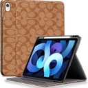 Designer Compatible with iPad (A16) 11th Generation Case 11 Inch 2025,iPad 10th Generation Case 10.9 Inch 2022,Slim Stand PU Leather,with Pencil Holder and Soft TPU Back,Auto Sleep/Wake-Brown
