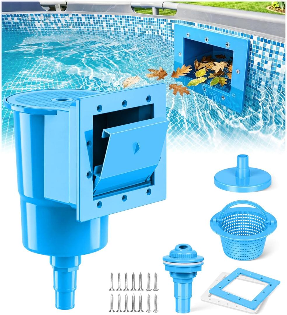 BluSwim Standard Pool Wall Skimmer for Above Ground Pools, Heavy Duty ABS Through Wall Pool Skimmers with Return Jet & Vacuum Plate, Thru-wall Skimmer Kit Compatible with All Width 6 '' Openings