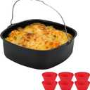 8inch Air Fryer Cake Pan, Non-stick Air Fryer Cake Barrel Square Deep Baking Pan Pizza Baking Pan for Instant Pot Cake Tray Basket Kitchen Accessorie Set (with 6 muffin cups)
