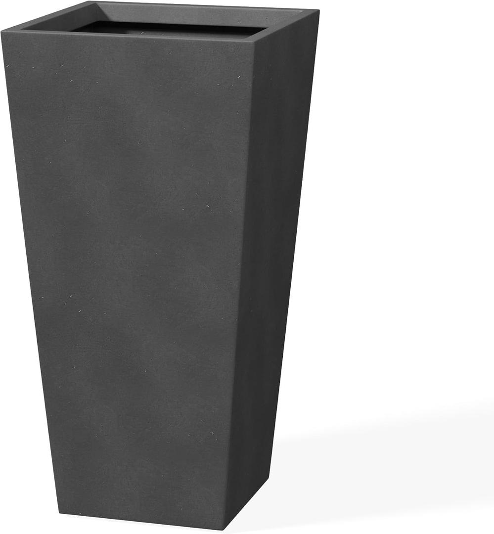 Kante 28" H Concrete Tall Tapered Planter, Large Outdoor Indoor Garden Plant Pot with Drainage Hole and Rubber Plug Home and Patio, Burnished Black Finish