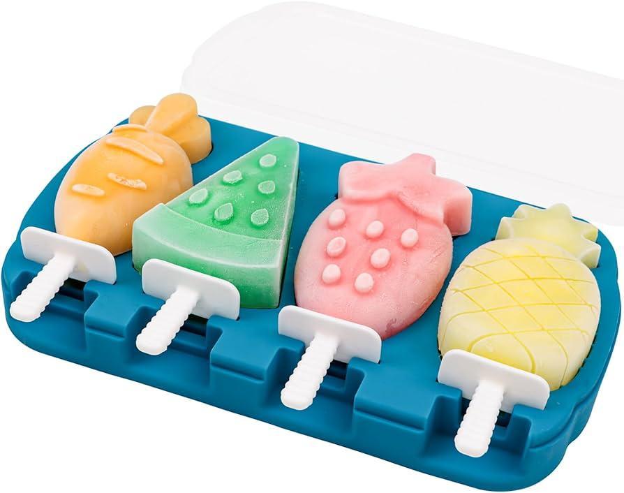 Silicone Popsicle Molds with Sticks and Lids for Kids and Adults, Homemade Ice Cream Molds, Non-Stick, Easy Release, Easy to Clean, Dishwasher Safe 2 Packs