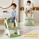 Potty Training Seat,Non Slip Foldable Toilet Training Seat with Soft Cushion, Comfortable HandlesUpgrade Toddler Toilet Seat for Kids Boys Girls,Potty Training Toilet Seat with Step Stool Ladder,Green