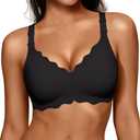 OEAK Women Jelly Bras No Underwire Scalloped Push Up Buttery Soft Tshirt Bra Seamless Full Coverage Convertible Everyday Bra Black, 3XL
