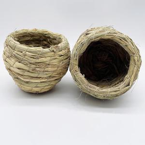 2Pcs Grass Bird Hut Bird Nest for Cage Straw Bird Nest Bird Houses for Outside Parakeet Parrot Cockatiel Finch (M)