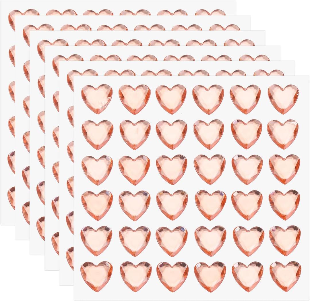 MECCANIXITY 216 Pcs Heart Rhinestone 10mm Self Adhesive Gems Stickers Jewelry Stickers for Jewelry Making, Valentine Makeup, DIY Crafts, Orange