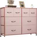 WLIVE 8 Drawer Dresser for Bedroom, Wide Fabric Dresser Storage Organizer, Chest of Drawers with Wood Top, Sturdy Steel Frame, Dressers for Living Room, Closet, Hallway, Pink