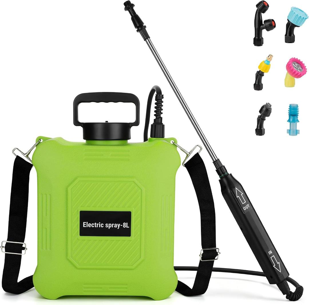 Battery Powered Sprayer 2 Gallon, Backpack Electric Pump Sprayer, Weed Sprayer with USB Rechargeable Handle, Retractable Wand, 6 Mist Nozzles for Lawn, Garden, Yard