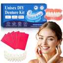 DIY Denture Kit for Emergency Replacement - Natural Looking Comfort-Fit Fake Teeth, Upper & Lower Set for Everyday Use, Universal Size for Men & Women (White)
