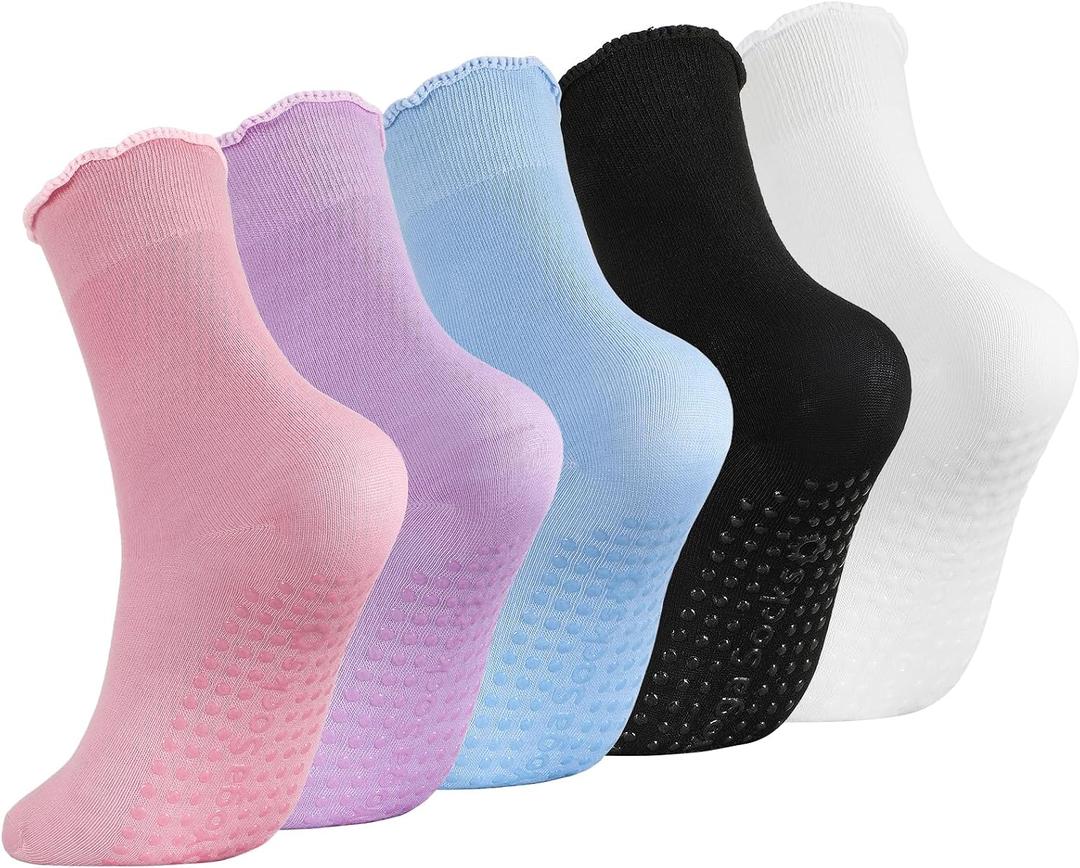 Grip Socks for Women Non Slip Pilates Socks | Yoga Socks With Ruffle Cuff and Soft Stretch Fabric for Pilates Barre Workout Training