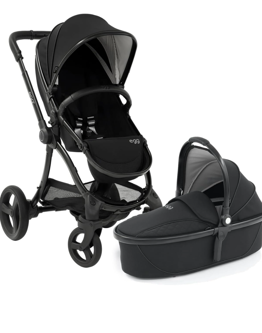 egg2 Stroller/Convertible, (2-in-1 Travel System) Single-to-Double System/Bassinet, Bug Shield, Rain Shield, Bumper Bar (Just Black)