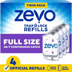 3 x Zevo Flying Insect Trap Official Refill Cartridges - Fits Both Zevo Trap & MAX Indoor Fly Trap - Authentic Trap+Lock Technology to Catch Gnats, House & Fruit Flies (4 Official Refill Cartridges)