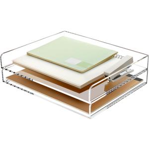 2 Pack- Stackable Paper Letter Tray, A4 File Tray Desk Organizer, Acrylic Desk Organizers and Accessories Sorter, Clear Workspace Office Supplies Organizers, 12.4inx8.86inx3.46in