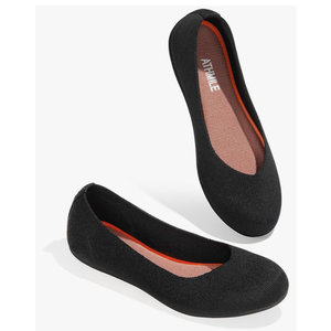ATHMILE Women's Flat Ballet Shoes Knit Flat Shoes for Women Round Toe Slip on Women Flats for Dressy Casual Office Work Wedding Comfort Soft, Black