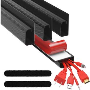 3 Pack Cable Management Under Desk- J Channel Cable Raceway 96in - 6X 16in Black No Screw/No Drill Cord Organizer - Cable Channels for Wire Management Under Desk with Adhesive