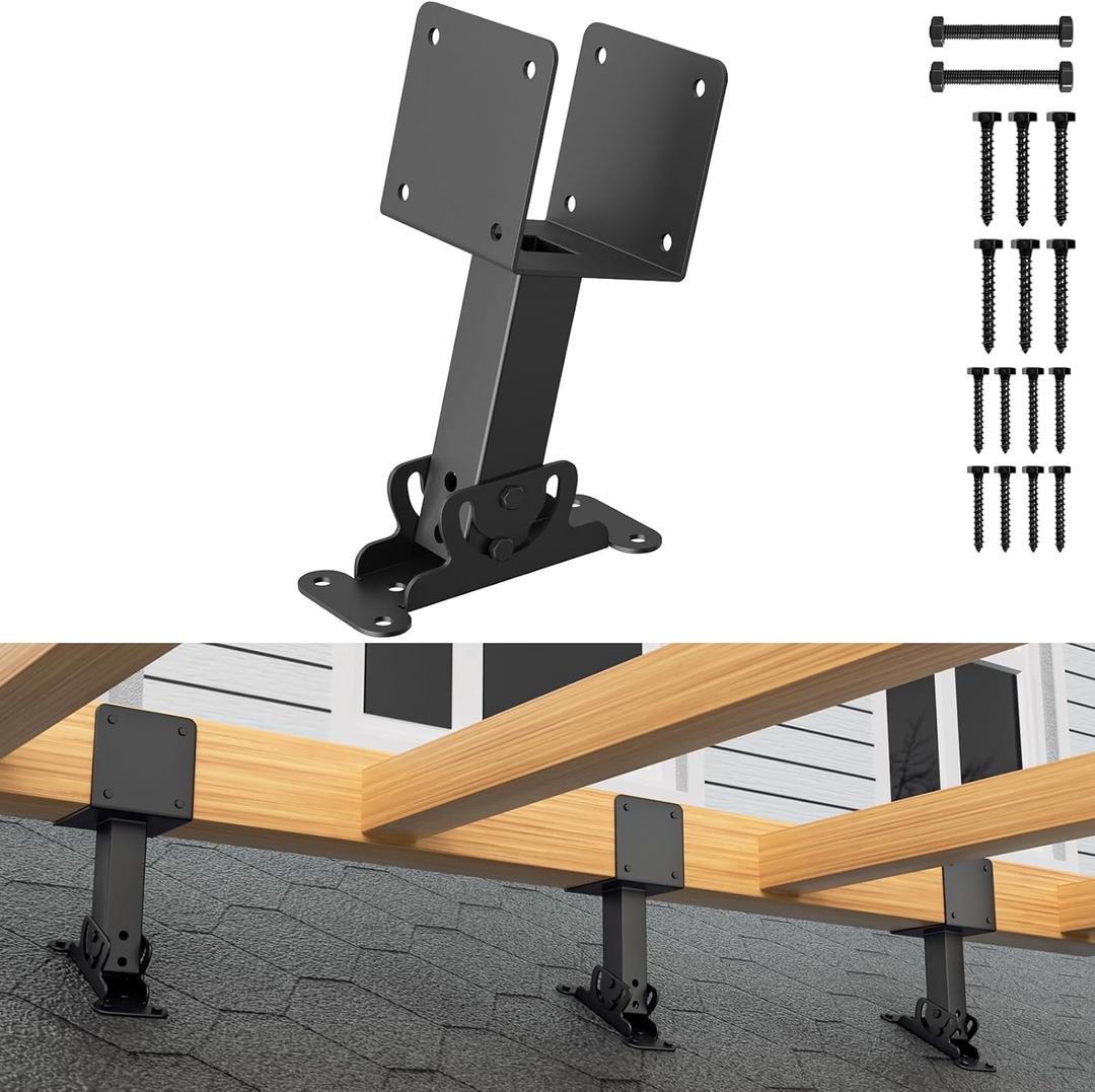 TROPTOLKY 4x4 Heavy Duty Adjustable Angle Pergola Brackets Kit - Black Metal Roof Riser Beam Bracket (1 Pack)
