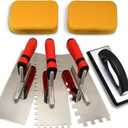 Tile Tools Stainless Steel Square Notch Trowel Set Plus Rubber Grout Float and Grout Sponge for Tiling Installation Grouting