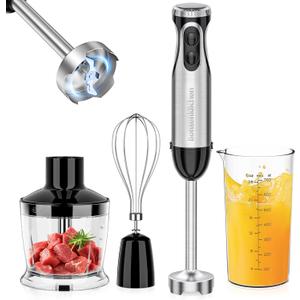 Bonsenkitchen Immersion Blender, 20 Variable Speeds & Turbo, 4-In-1 Stainless Steel Handheld Blender Stick Mixer with Egg Whisk, Beaker & Chopper Bowl