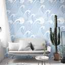 Blooming Wall PS030 Peel&Stick Removable Handpainting Seamless Sky Blue White Waves Spray Self-Adhesive Prepasted Wallpaper Wall Mural