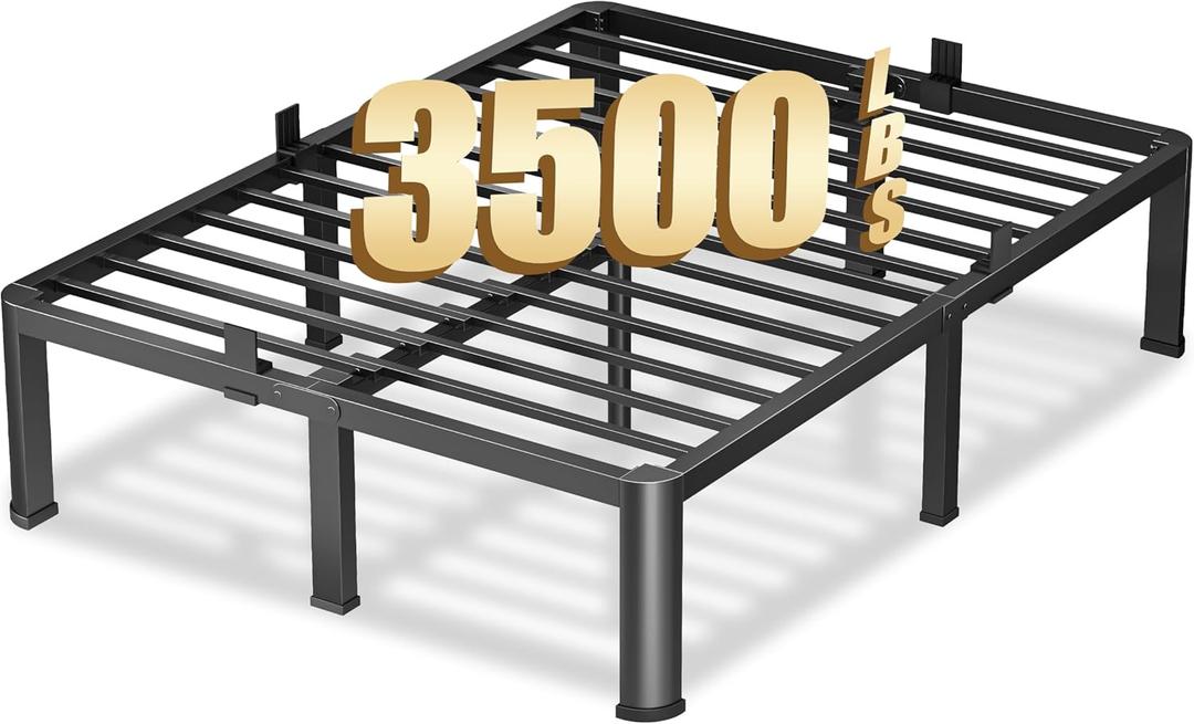 14 Inch Queen Heavy Duty 3500 lbs Bed Frame with Round-Corner Legs & Anti-Squeak Design  Quick Assembly Metal Platform, No Box Spring Needed