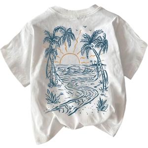 Women's Hawaiian Tropical Graphic Tees Crewneck Short Sleeve Vacation Summer T Shirt (White, S)