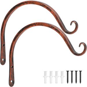 FEED GARDEN 2 Pack 8 Inch Hanging Plant Bracket Wall Hooks Decorative Plant Hangers for Outdoor Hanging Bird Feeders, Wind Chimes, Plant Baskets, Antique Bronze