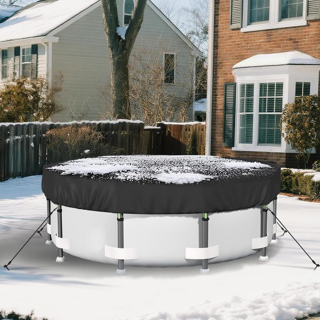 SAFANA 14FT Winter Pool Covers for Above Ground Pools [Upgrade 500D Thicker Add Nails Set] Round Swimming Pool Cover Protective Leaf Cover, Tear Resistant Durability Fabric, UV Resistance, Black