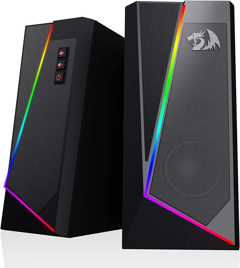 Redragon GS520 RGB Desktop Speakers, 2.0 Channel PC Computer Stereo Speaker with 6 Colorful LED Modes, Enhanced Sound and Easy-Access Volume Control, USB Powered w/ 3.5mm Cable (Black)
