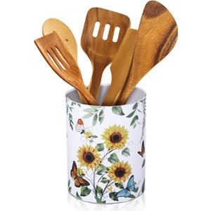 Kitchen Decorations Utensil Holder Acrylic Utensil Crock Spoon Kitchen Organizer for Countertop Coffee Spoon Holder Jar for Cooking Tools(Sunflower)
