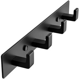GWAAZXGZ Black Coat Rack Wall Mount - 12.5 inch Modern Metal Hook Rail with 4 Right-Angle Hooks, Drill-Mounted Organizer for Coats, Hats, Bags in Entryway, Bathroom, Bedroom (1 Pack)