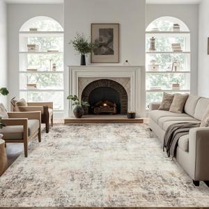 Area Rug 8x10 Washable: Machine Washable Rugs Carpet for Living Room Bedroom Aesthetic - Low Pile Non Slip Rug - Modern Abstract Soft Rug for Dining Room Table - Sandstone Beige Gray