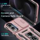 DEERLAMN Case for Samsung Galaxy S25 Edge with Slide Camera Cover+Screen Protector (1 Pack), Rotated Ring Kickstand Military Grade Shockproof Protective Cover-Rose Gold (S25 Edge-6.7 Inch)