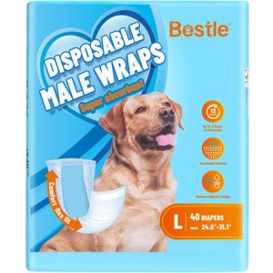 Bestle Male Dog Wrap, Disposable Dog Diapers, 40 Count, L (Waist 23.6-31.5), Wetness Indicator, Ultra Protection, Leak Proof, Super Absorbent, Soft