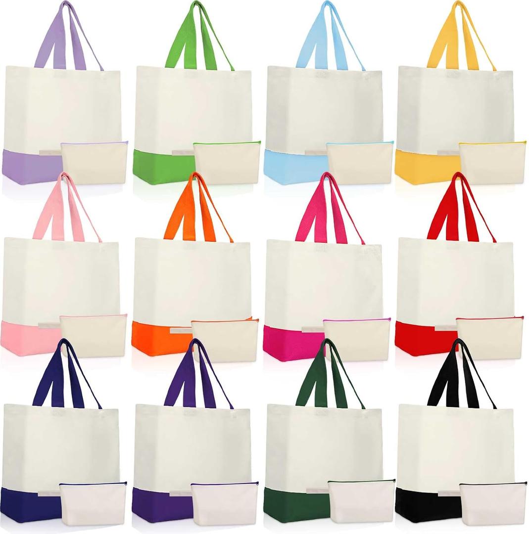 Sanwuta 24 Pcs Canvas Tote Bags Bulk 18.5" Cotton Cosmetic Bags Reusable Shopping Tote with Handles