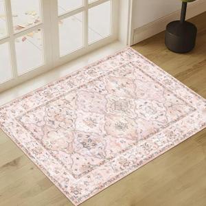 Washable Boho Vintage Area Rugs 2×3 Non-Slip Traditional Pink Area Rug Doormat for Bathroom Kitchen Entryway
