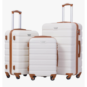 Coolife Luggage 3 Piece Set Suitcase Spinner Hardshell Lightweight TSA Lock (apricot white, 3 piece set(20in24in28in))