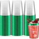 Norme 50 Pcs 10 oz Plastic Party Cups Clear Plastic Disposable Tumblers Rimmed Cups for Wedding, Thanksgiving Day, Christmas, Drinking(Green)