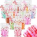 60 Sets Valentine's Day Drink Pouches with Straws 16 oz Heart Drink Pouches for Adults Alcohol Reusable Smoothie Juice Bags Reclosable Alcohol Bags for Valentines Wedding Birthday(Clear)