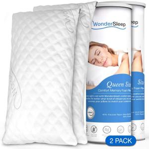 Pillow Premium Adjustable Loft-Shredded Memory Foam for Home & Hotel Collection + Washable Removable Cooling Bamboo Derived Rayon Cover (Standard (Pack of 1), White)