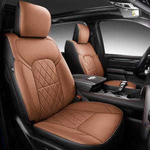 Car Seat Covers for 2019-2026 Dodge Ram 1500 Crew Cab - Full Set Nappa Leather - 46-Split Flat Rear Bench Design, Compatible with Big Horn/Rebel/Lone Star/HFE Trims(Black&Brown)