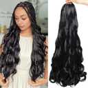 French Curl Braiding Hair 24 Inch 8 Packs Black Bouncy French Curl Crochet Braids for Black Women Synthetic Loose Wave Braiding Hair Extensions (24 Inch, 8 Packs, 1B#)